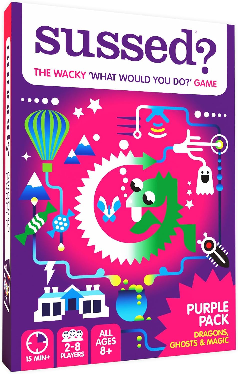 SUSSED The Wacky ‘What Would You Do’ Card Game - Amazing Purple (Magic, Ghosts & More Theme)