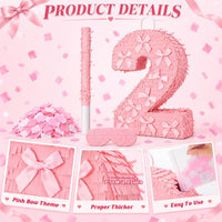 Feifeiya pink bow piñata with pink and white bat, eye masks and confetti - view 24