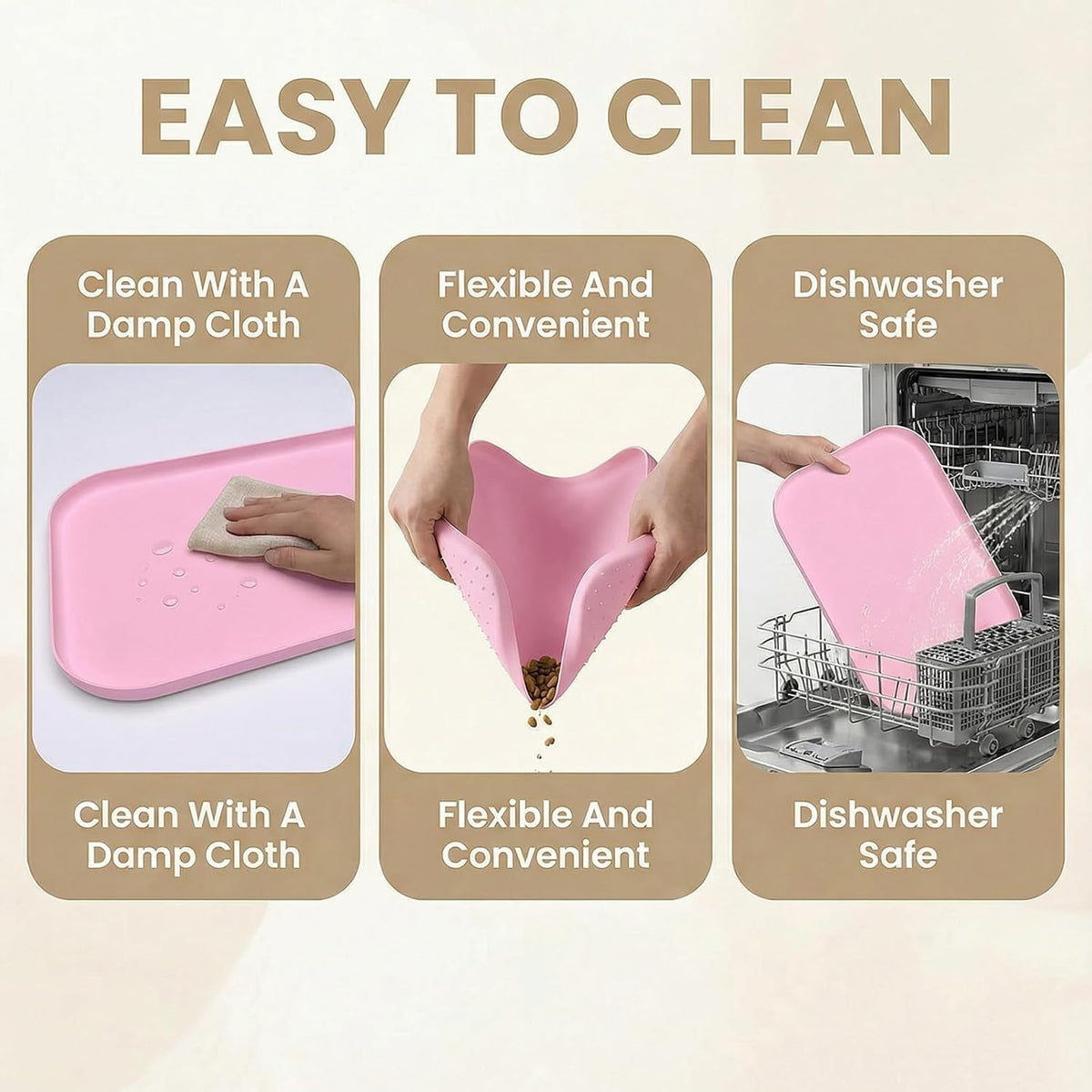 Non-Slip Silicone Dog Food Mat for Food and Water - 60 x 40 cm / Pink - image 2