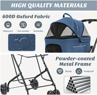 Pet Stroller with 2 Detachable Carriers, Folding Design, Large Capacity for Cats and Small Dogs, Navy, Medium