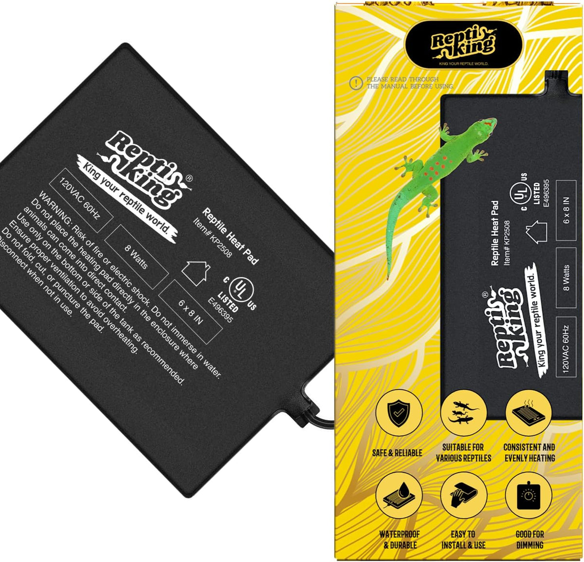 Reptile Heat Pad, 6" X 8" 8W, Heating Pad for Reptile Tank - 8W Reptile Heat Pad