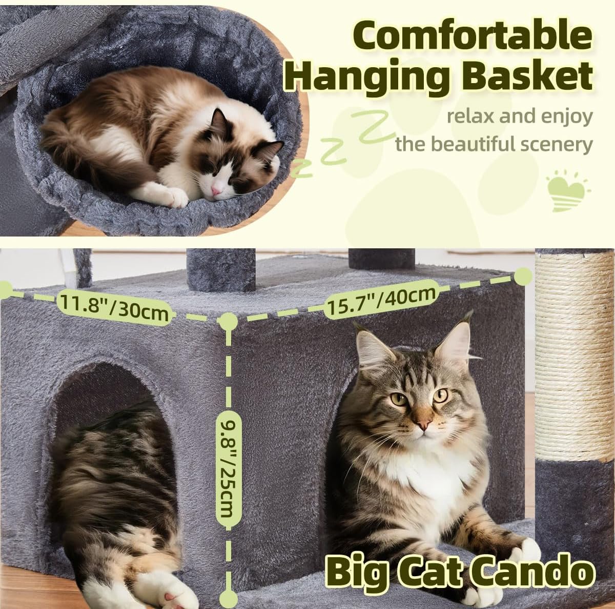 Taoqimiao 32.2in Cat Tree with Toy - Smoky Gray / 32.2 inch - image 3