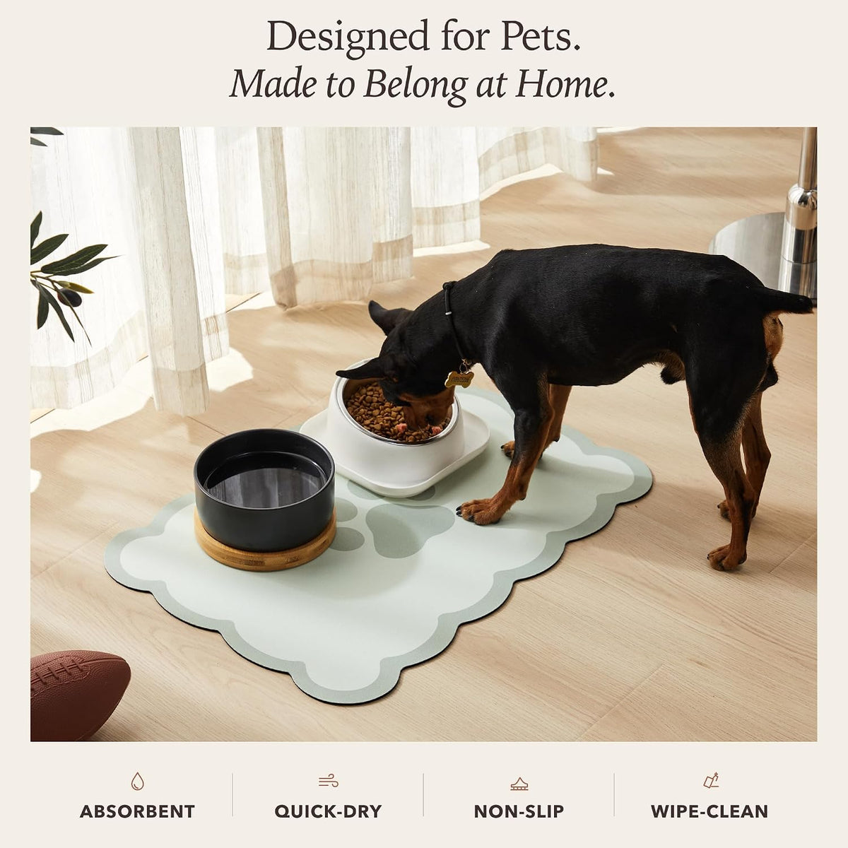 Scalloped Dog Feeding Mat, Beige White, 14" X 19” – Essentials for Dogs - Green / 19"L x 14"W - image 3