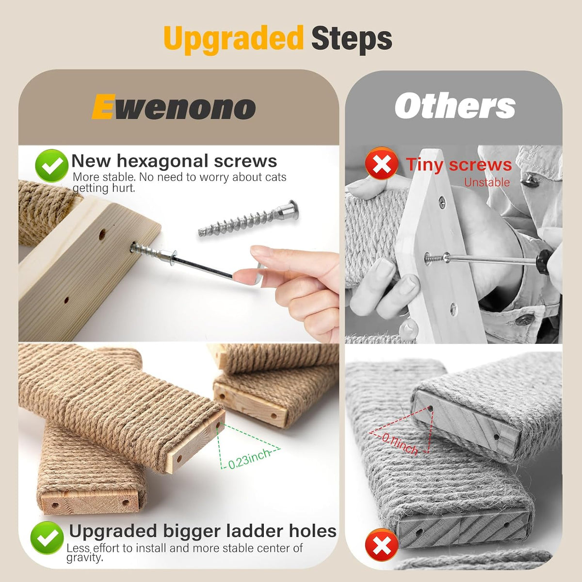 2 Pack 4 Steps Cat Wall Shelves and Stairs with Sisal Rope.Cat Wall - Brownish white / 1 / 2 Pack 4 Steps - image 4