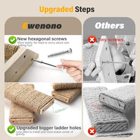4-Step Cat Wall Shelves and Stairs With Sisal Rope - Improved & Stronger Tree Supplies, Large, Brownish White