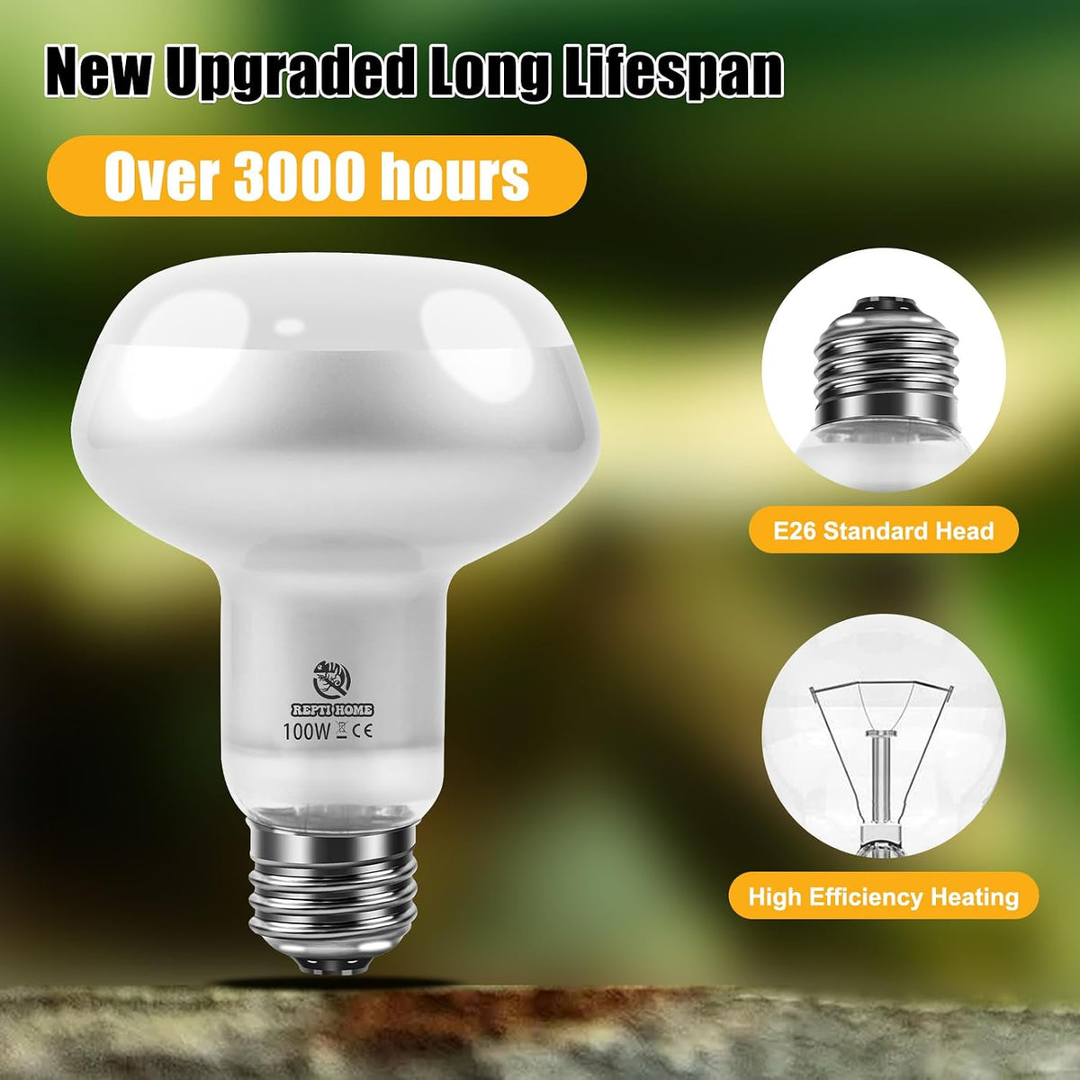 Reptile Heat Lamp Bulbs, Simulate Natural Sunlight Heat Light Bulb, 2 Pack 100W Amphibian Terrarium - Intense Light / 2*100 - image 4