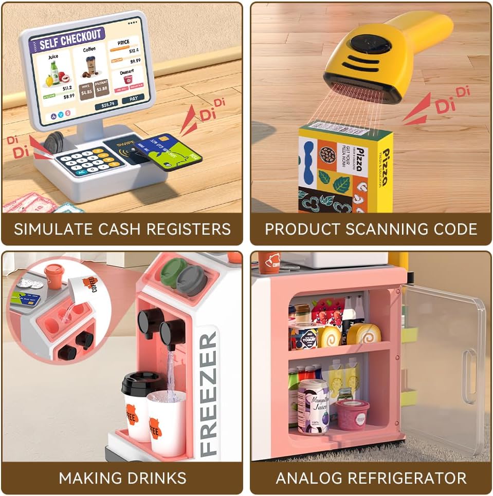 Kids Cash Register Playset, Calculator, Scanner, Ages 3+ - New Pink - image 2
