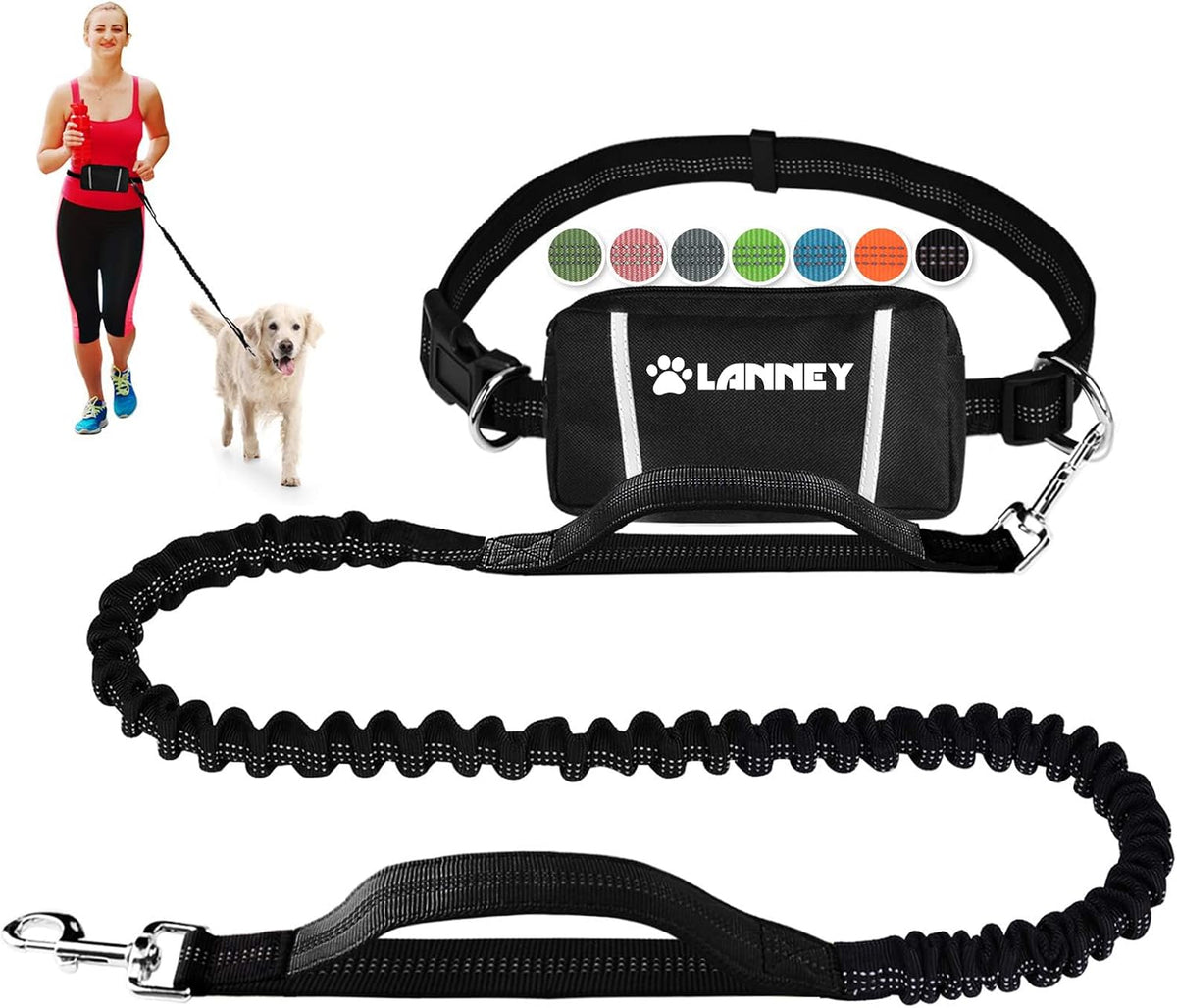 Hands Free Dog Leash, Waist Running Leash with Zipper - Black/Black