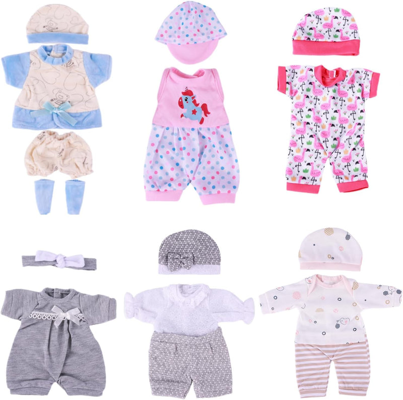 BABESIDE baby doll clothes set with 6 outfits, hats, pants, headband and socks for 12-15 inch dolls