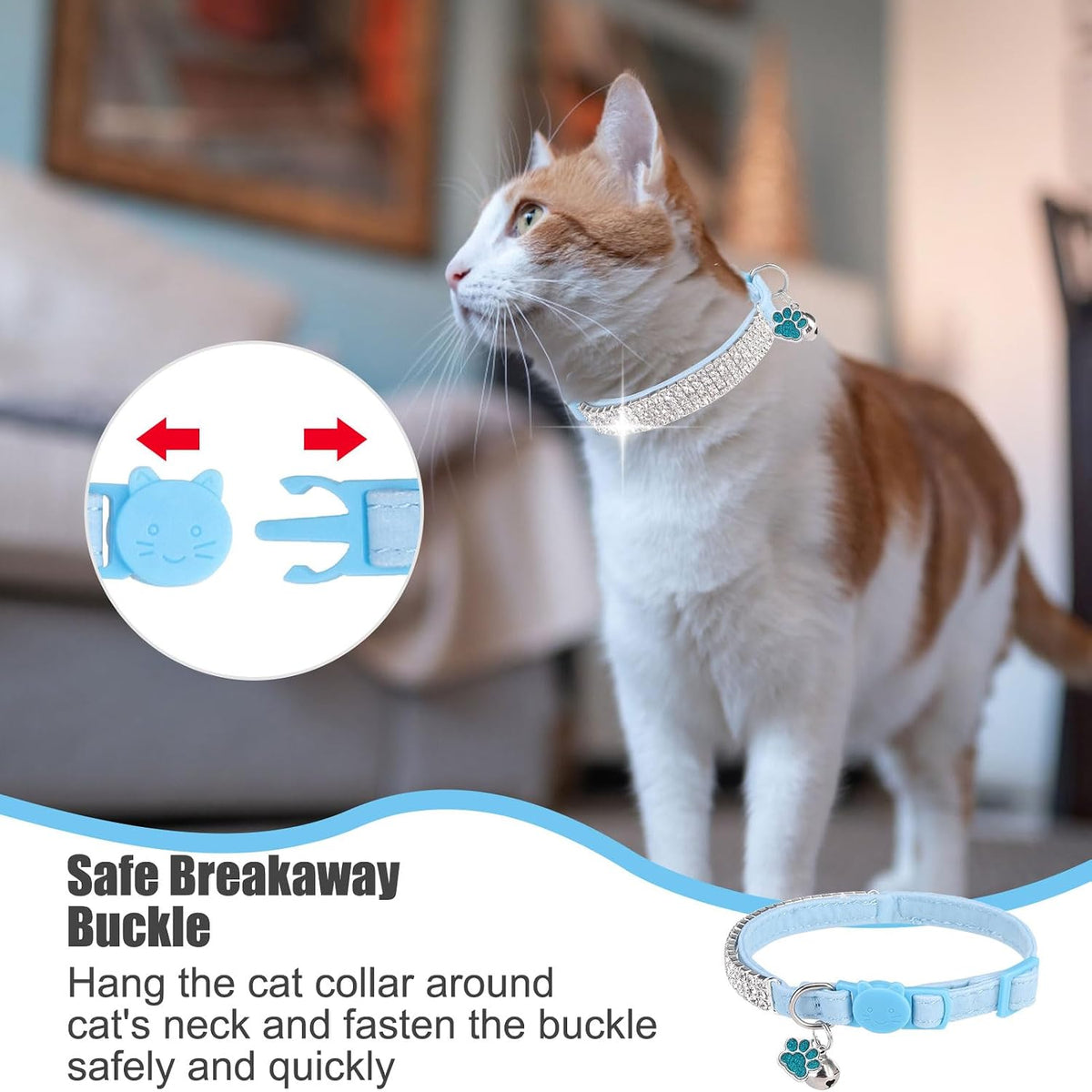 2 Pack Soft Velvet Safe Bling Diamond Cat Collars with Bells – Essentials for Cats - Lake Blue + Orange / 9"-12" Cats / Mini Dogs - image 4