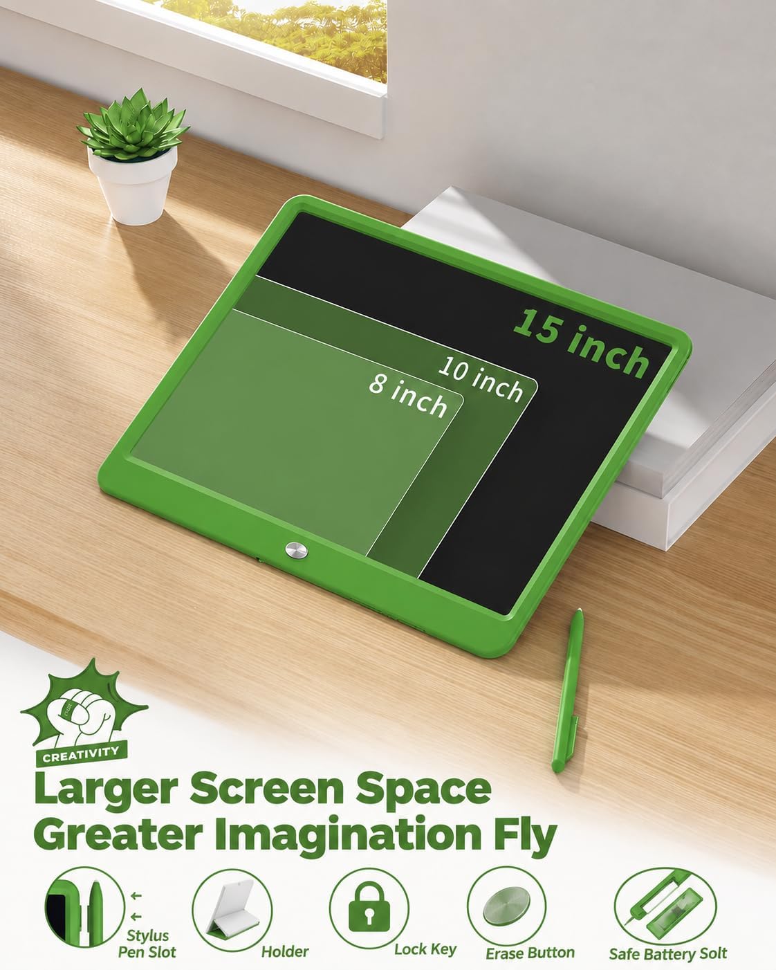 TEKFUN 15" LCD Writing Tablet for Kids - Green / 15 Inch - image 3
