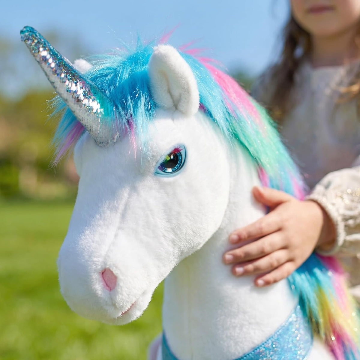 PonyCycle rainbow ride-on unicorn for toddlers with plush body, handlebars and hand brake - view 8