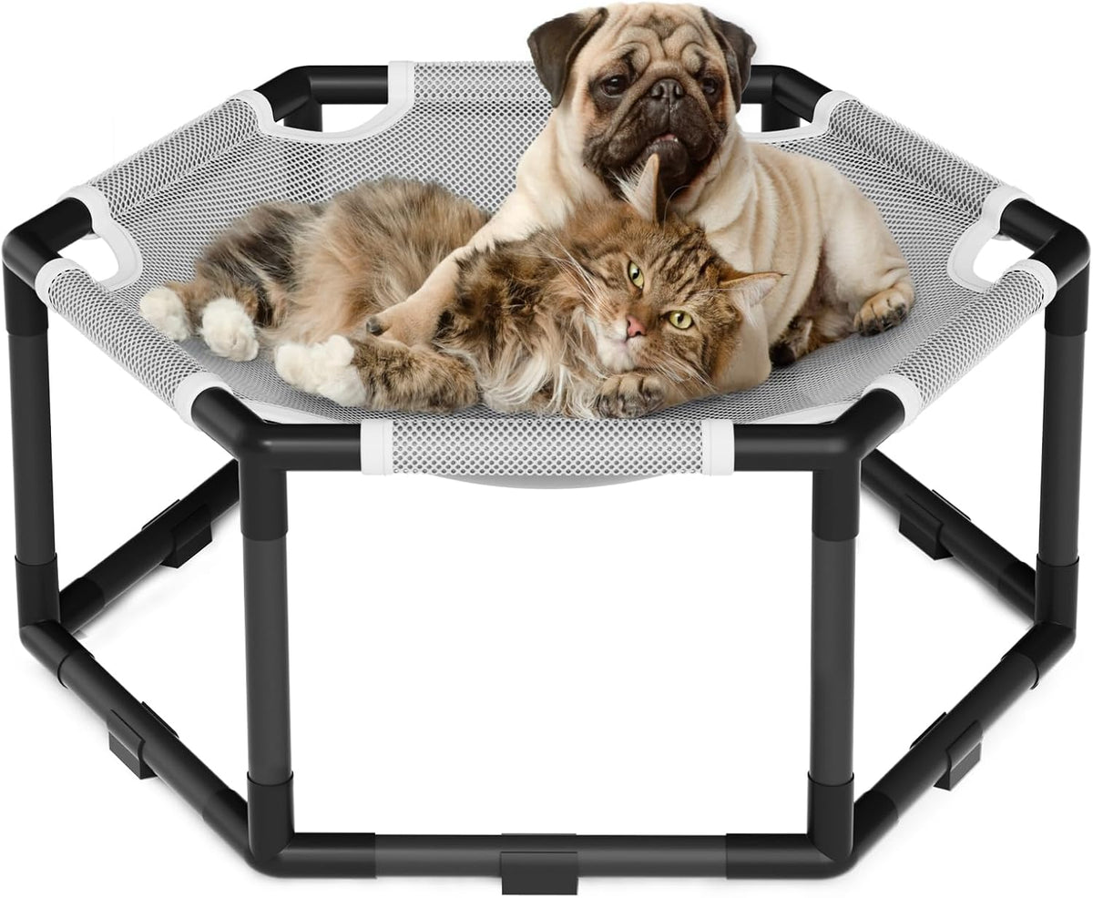 Elevated Cat Hammock Bed, Hexagon Raised Cat Swing Bed Chair Cot – Essentials for Cats - L: 23.6'' x 20.7'' x 10.6' / Grey