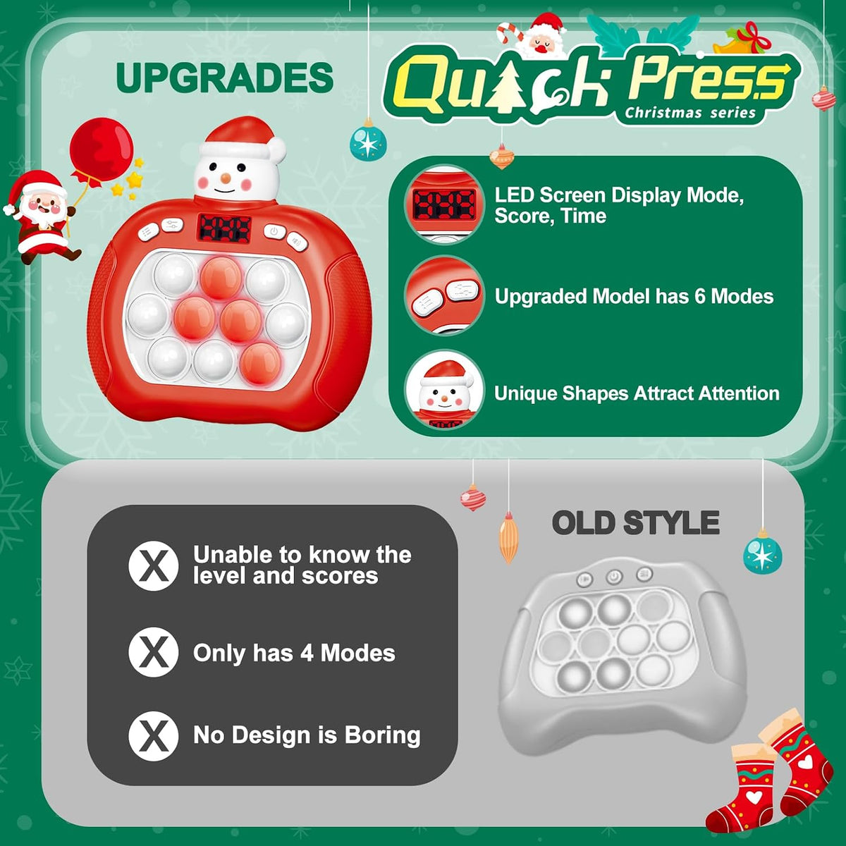 Pop Game, Light Up Fidget Toy for Kids & Adults - Christmas Snowman - image 4