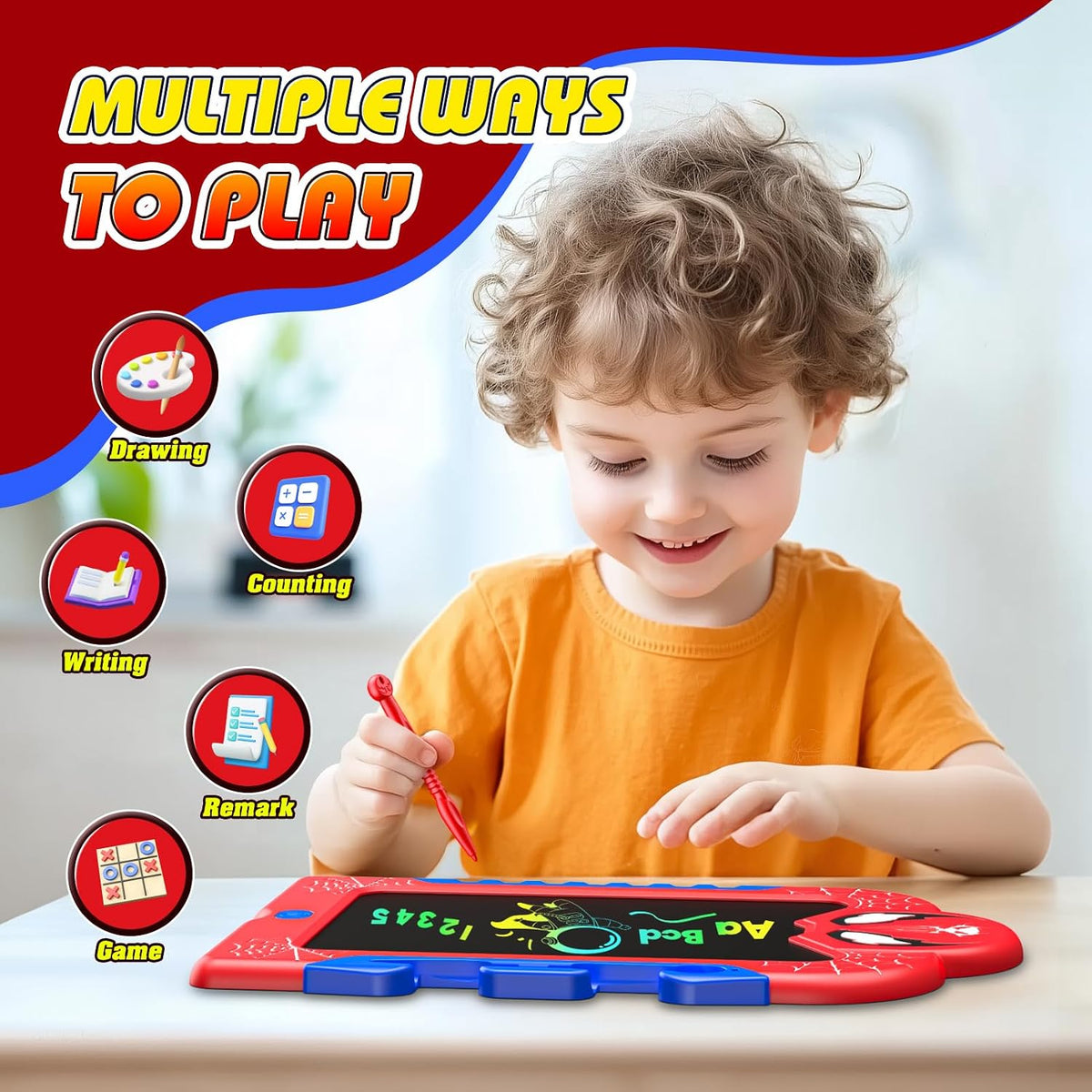 LCD Writing Tablet for Kids: Spidolapse Colorful Doodle Board - Red / 1 PACK - image 2