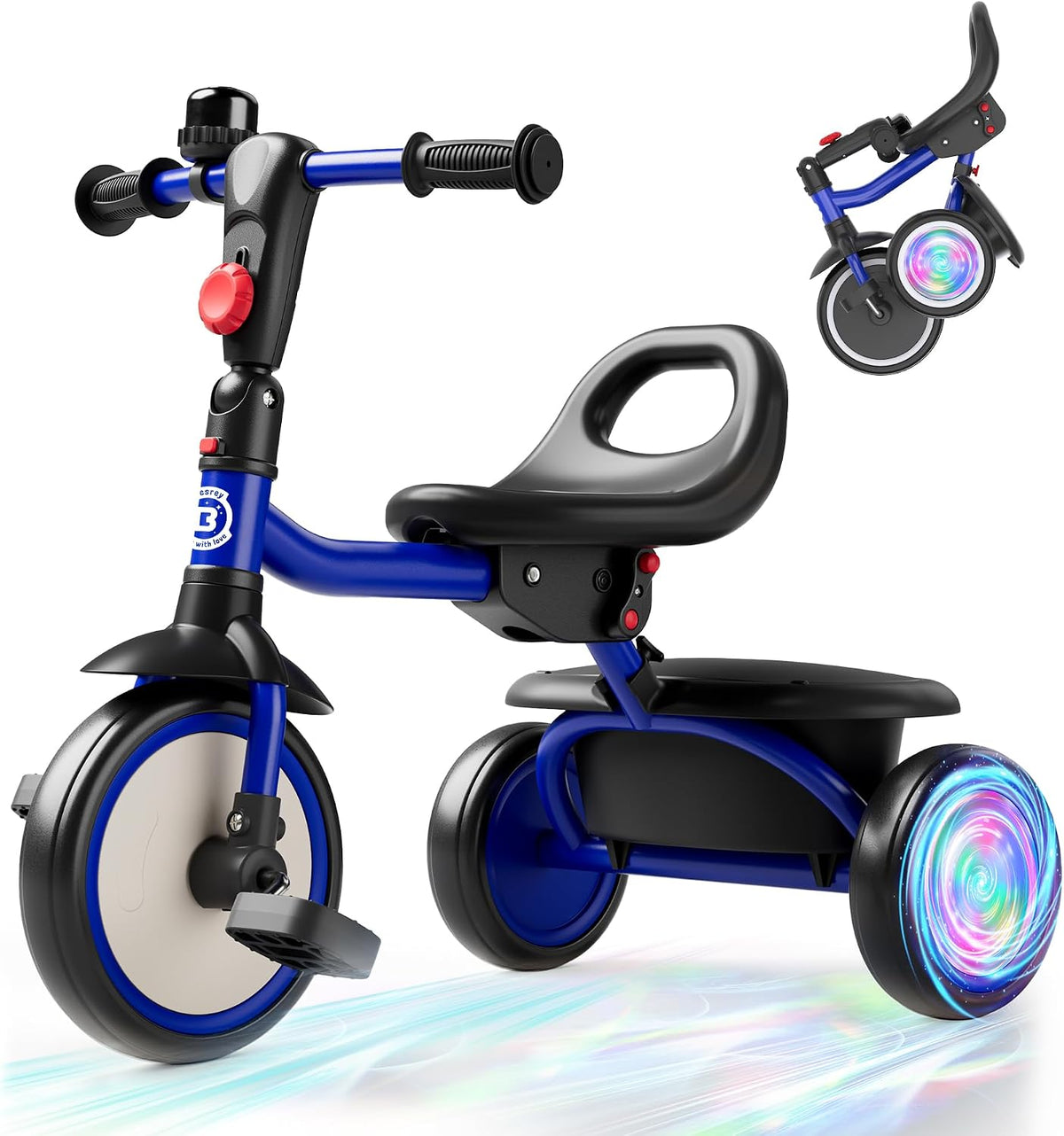besrey Toddler Tricycle with Bell - Blue Flash Wheel