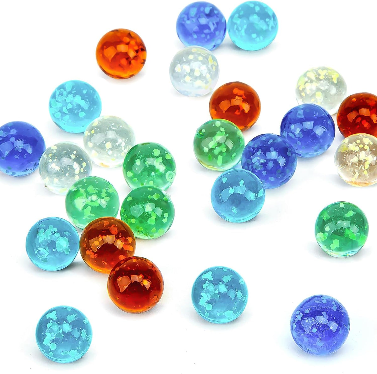 SallyFashion glow in the dark glass marbles, 25 colorful crackle marbles in a clear box