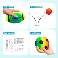 PlayZap 7 pack of 5 inch soft rubber sports balls for kids, including rainbow designs - view 5