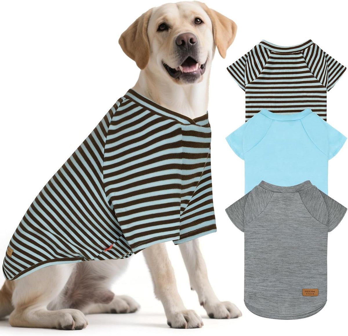 KYEESE 3Pack Dog Sweater with Sleeves Fleece Shirt for Small Dogs – Essentials for Dogs - 08# 3Pack(Blue+Grey+Blue Stripe) / 2XL (50-75lbs)