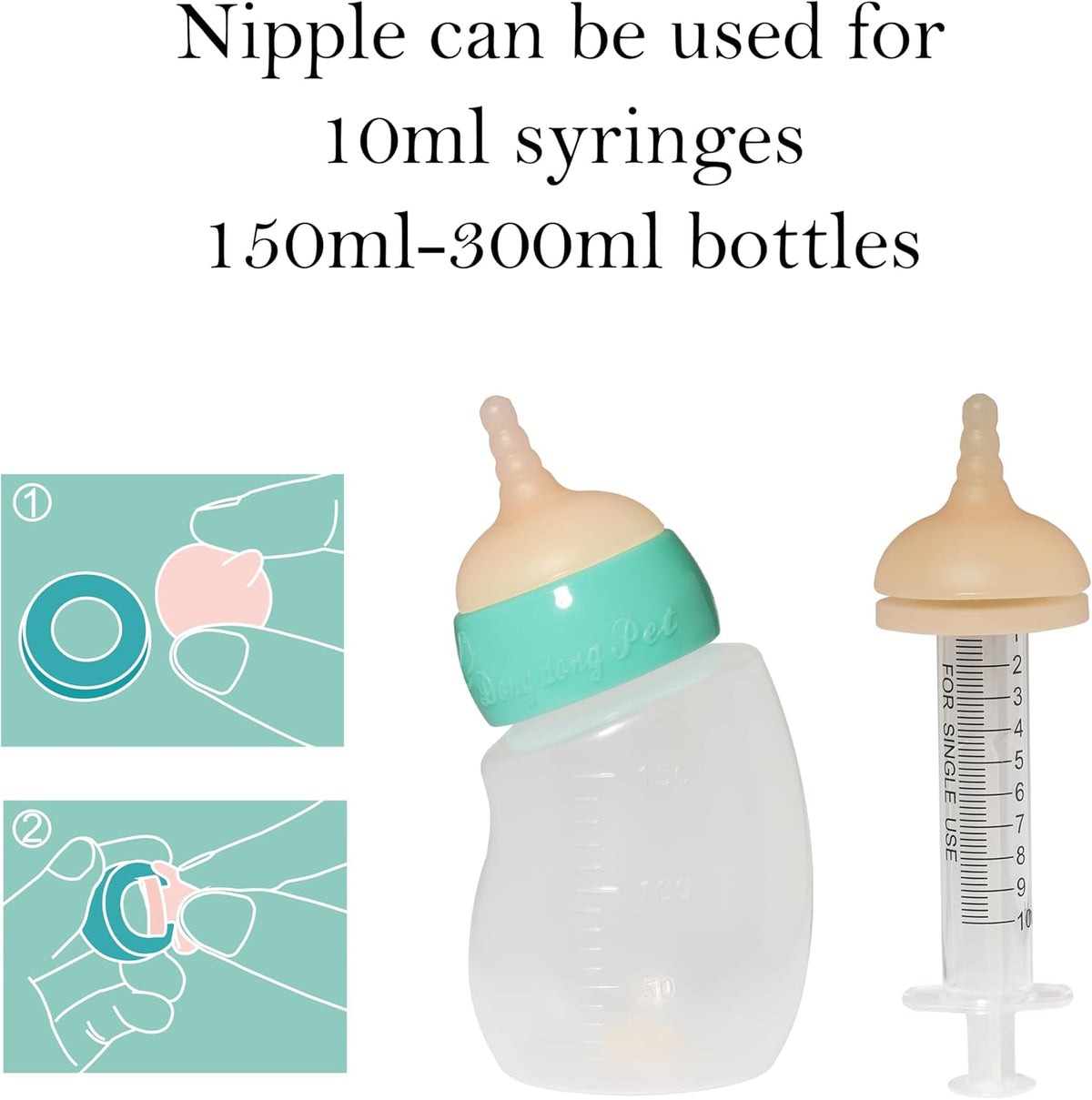 Puppy Angled Feeder Bottle, Silicone Feeding Nipple and Syringes – Essentials for Dogs - Replacement Nipple (4 Nipple+6 Syringes) - image 3
