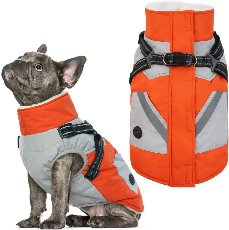 Dog Winter Coat with Harness Built in - Large(Chest:24.4 in) / Orange