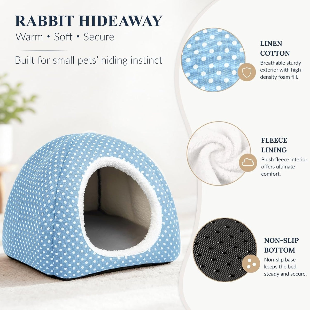 Rabbit Hideout Large Bunny Bed Washable Rabbit House – Daily Care for Small Pets - Gray+Light blue - image 3