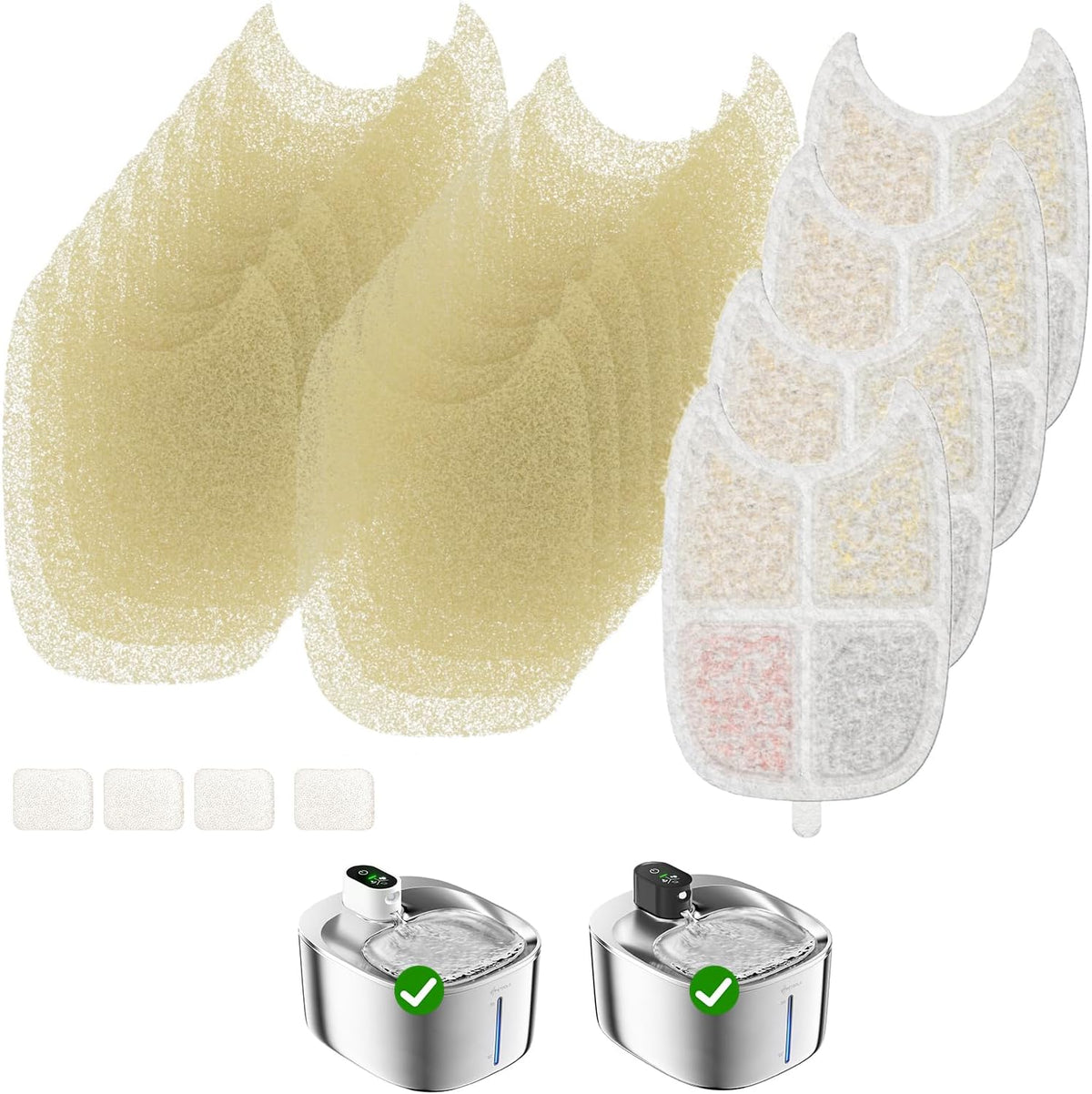 Wireless Cat Water Fountain Filter - 4 Filters & 16 Sponges + 4 Pump Filters