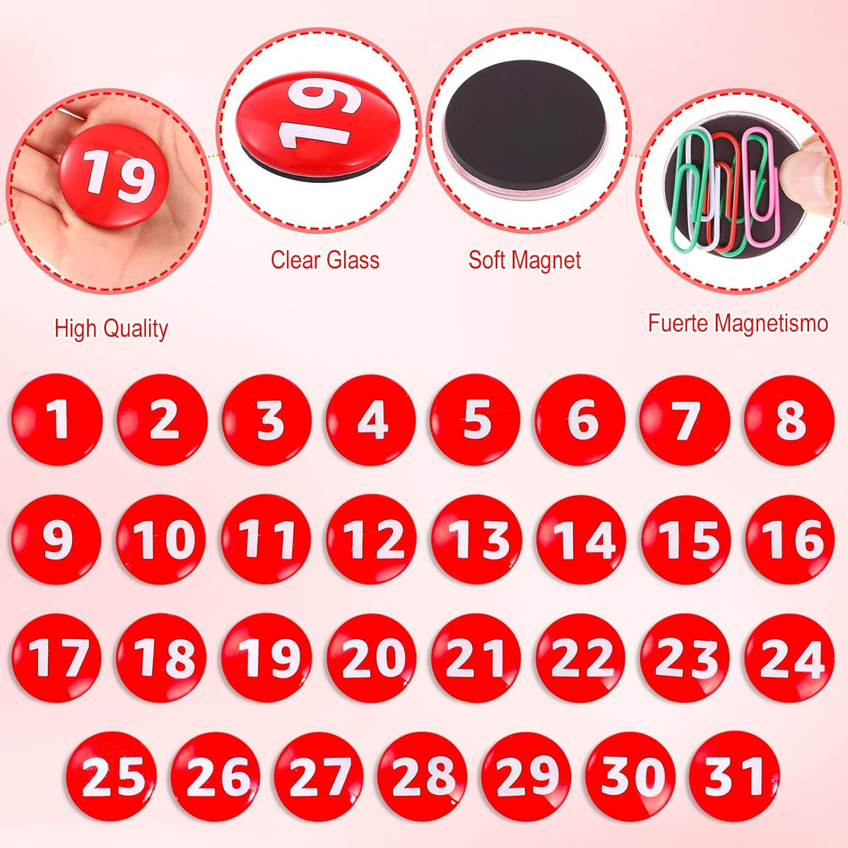 Tellegloww 1-31 magnetic calendar numbers in dark rainbow glass - view 17
