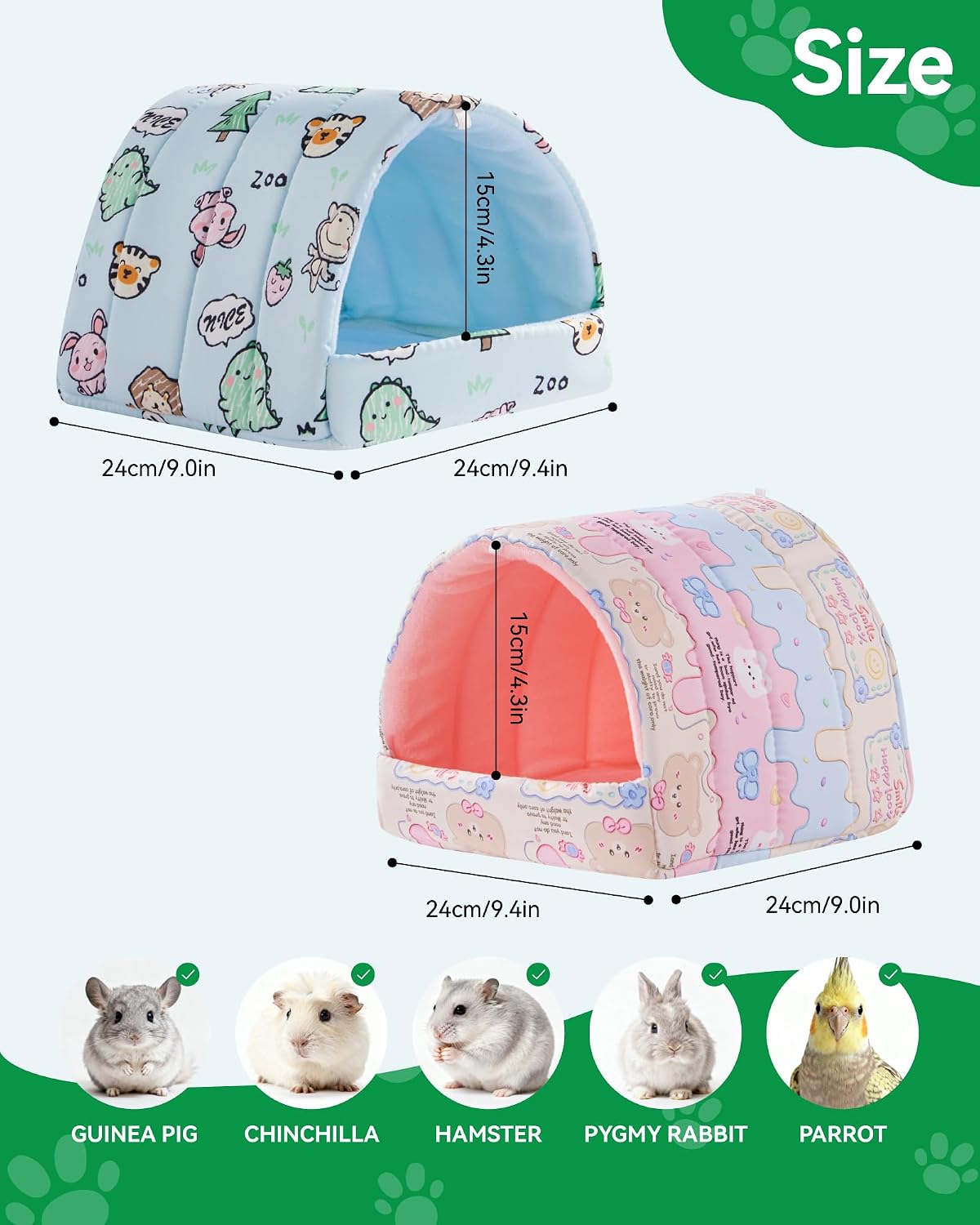 2 Pack Hamster Hideout Bed - Pink+Blue / 9.4*9.4in - image 2