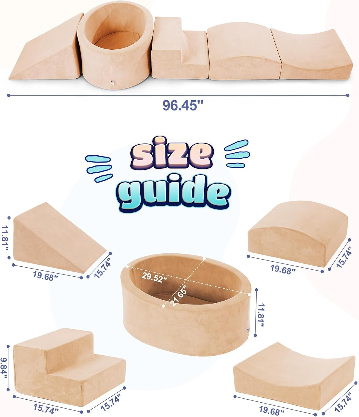 Elftopia foam climbing blocks with ball pit, stair climber and triangle wedge in beige - view 18