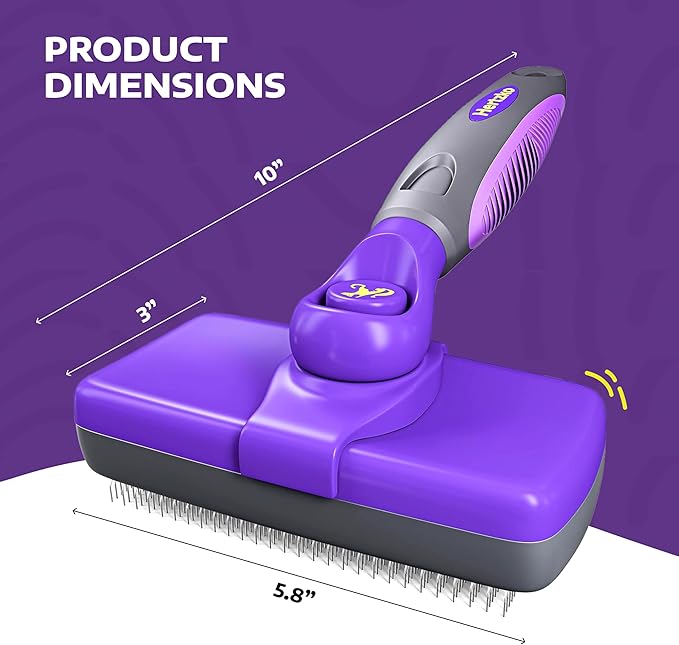 Hertzko Self Cleaning Slicker Brush for Dogs and Cats - Pet Hair Brush for Shedding Long and Short Hair - Easy Clean Retractable Bristles - Cat and Dog Grooming Tool - Purple