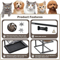 SHAINFUN Elevated Dog Bowls - Slow Feeder, Raised Stand with Two 1700ML Stainless Steel Bowls, Spill Proof Mat for Large & Medium Dogs