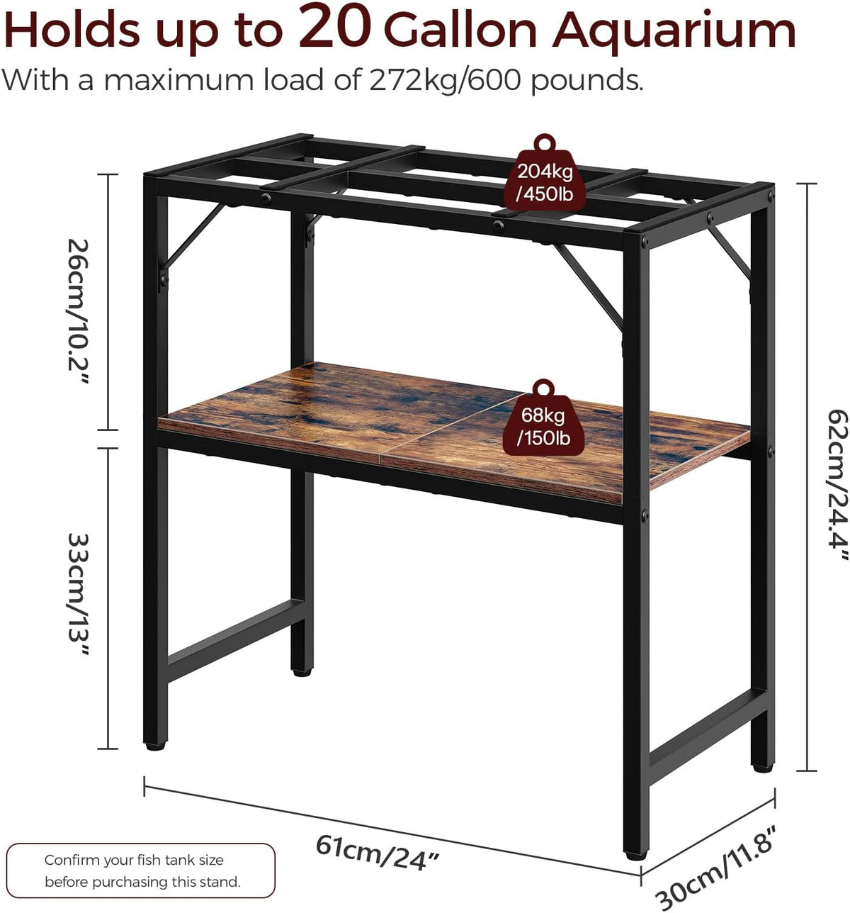 MAHANCRIS 20 Gallon Fish Tank Stand - Rustic Brown / 20 Gallon - image 2