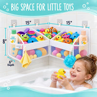 2 x Mesh Bath Toy Organizer + 8 Ultra Strong Hooks - White Corner XL - image 4