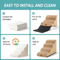 Dog Stairs for High Bed 22.6" H, Small Dog Step for Puppy, Older or Cat, Curved Ramp for Car, Ladder with High Density Foam, Lightweight, Durable, 15.7x33x22.6 inch, 5 Step, Light Brown
