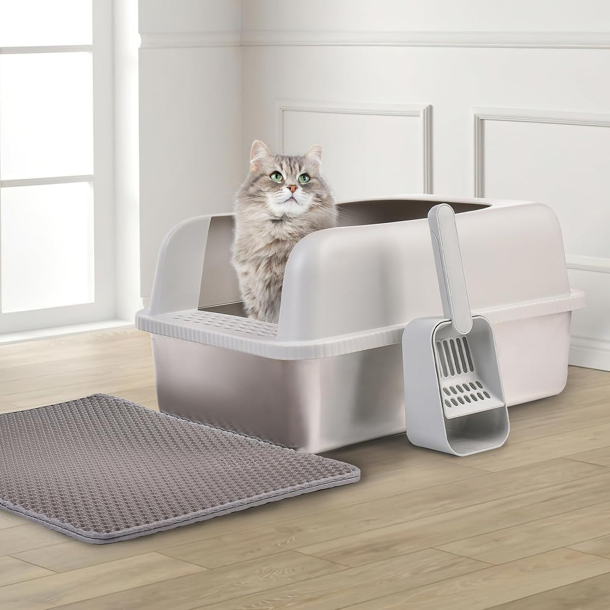 Henkelion Stainless Steel Cat Litter Box with Lid - M-2PCS - image 3