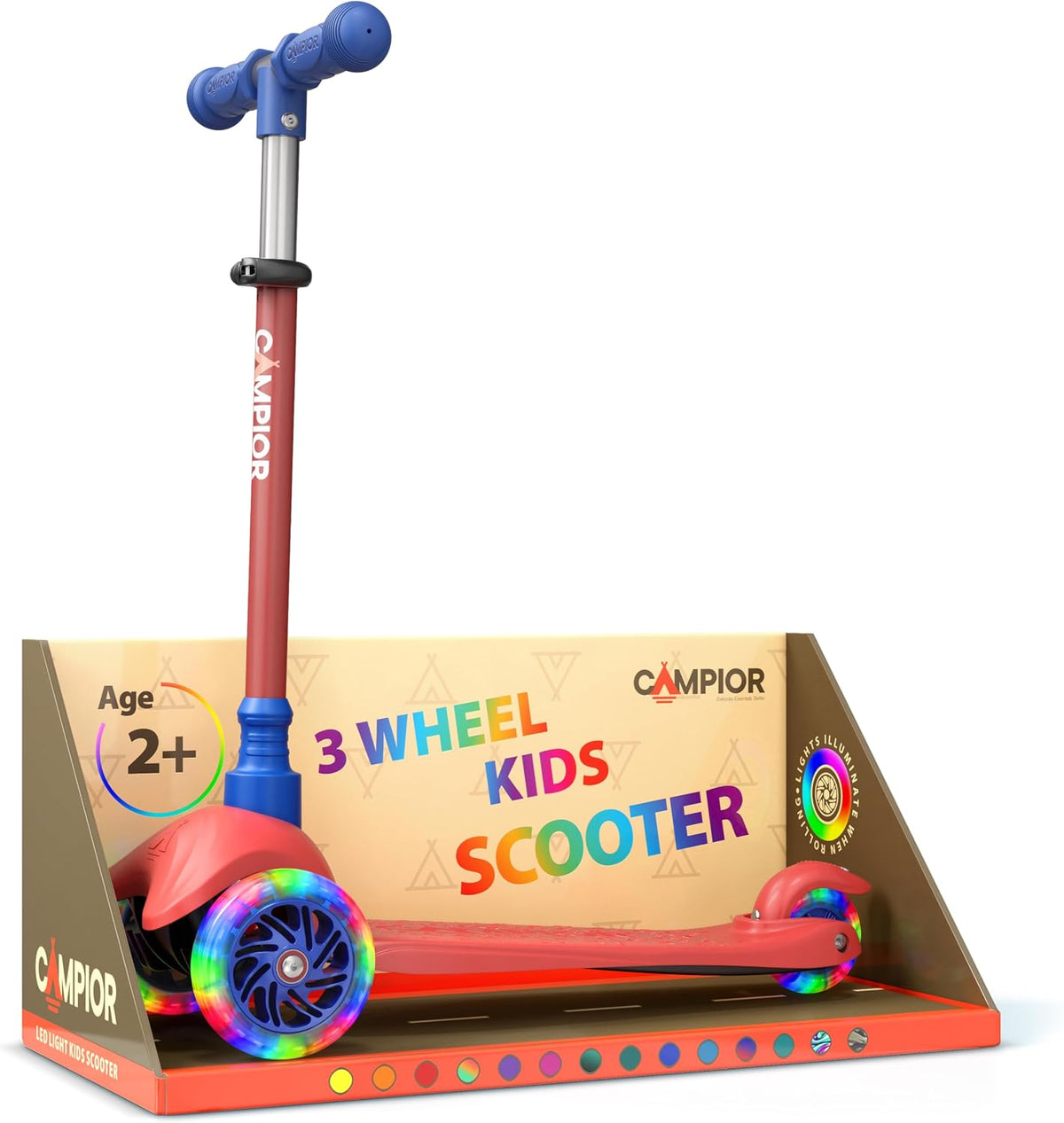 Brown Mini 3 Wheel Scooter for Kids - Red & Blue