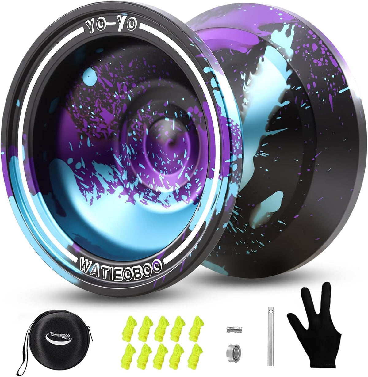 W07 yoyo Professional Metal Trick Yoyo Responsive & Unresponsive – Fun for Kids & Family - 7-Black Blue Purple-Pro