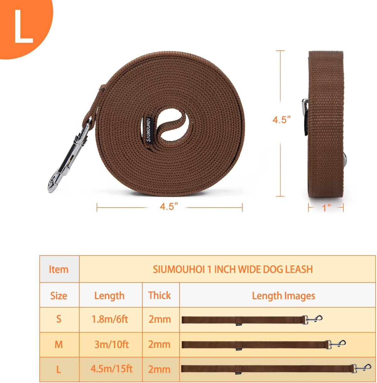 Strong Durable Nylon 10ft Long Dog Training Leash, Traction Rope - Brown / 15 Feet - image 2