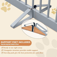 Freestanding Pet Gate for Dogs, Indoor Wooden Foldable Dog Gate for House, Extra Wide, Pet Fence for Stairs, Doorways, Halls, Support Feet Included, 120 Inch Wide, 6 Panels 32",Grey