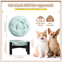 Melamine Slow Feeder Cat Bowls, Dishwasher Safe - Blue + Metal Stand / 9"H - image 2