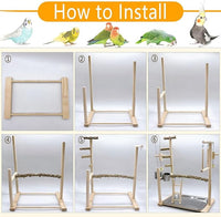 Bird Playground Parrot Playstand Bird Perch Stand Gym Natural Wood Play Stand with Swing Ladder Feeder Cups for Parakeets Cockatiels Lovebirds Conures Budgies