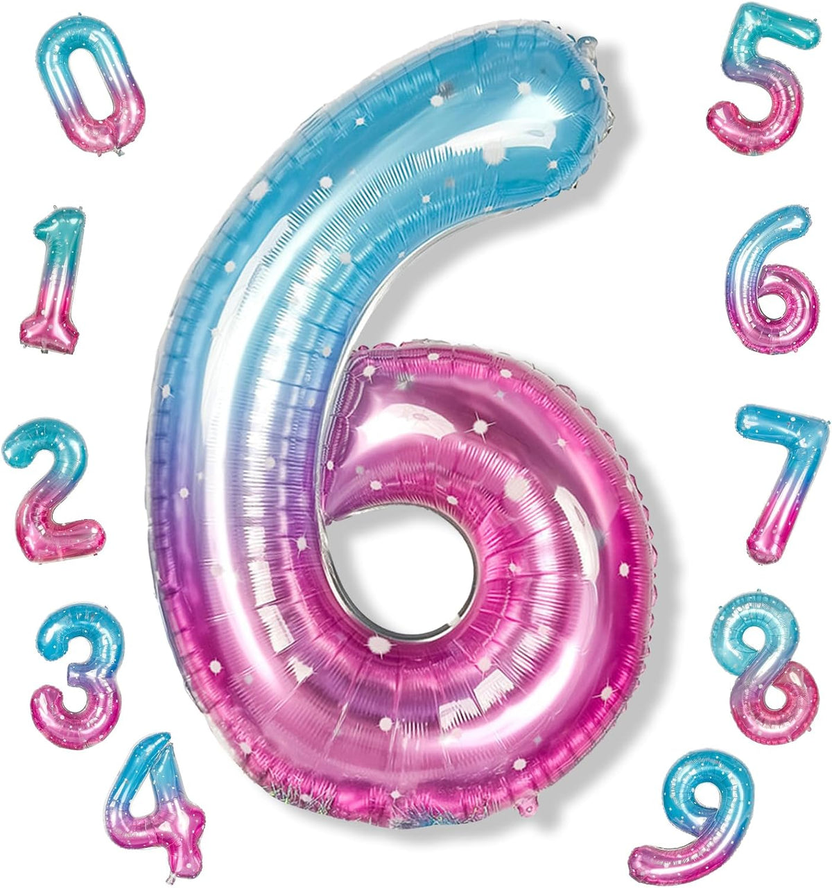 Checkered Number Balloon 1 - Blue Pink Starry / Number 6