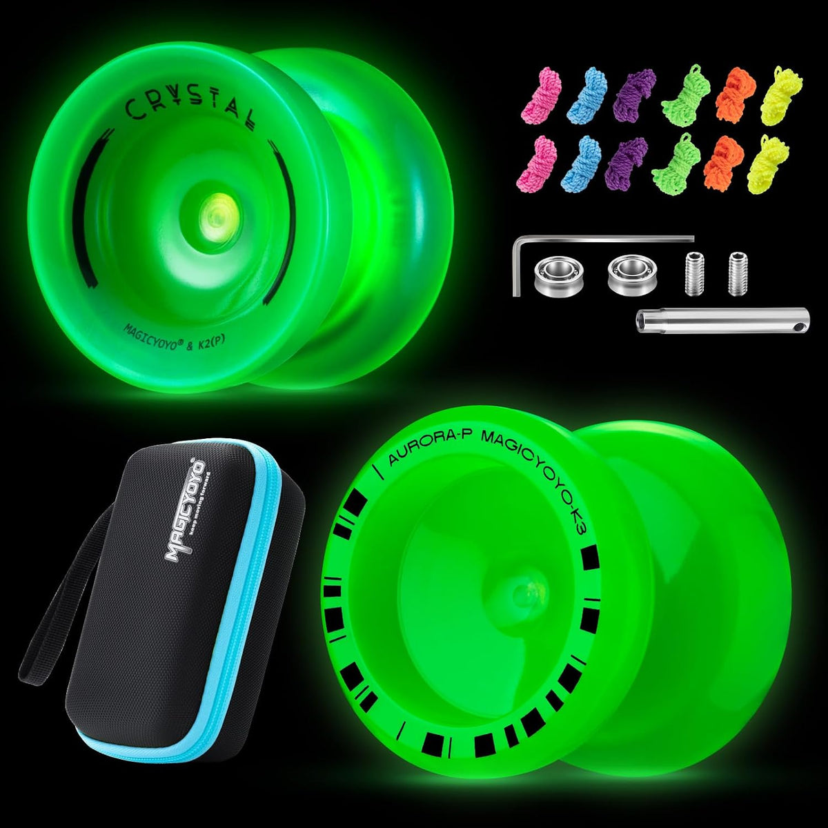 MAGICYOYO K2 Yoyo Professional Glow in The Dark - K2 Glow Green+K3 Glow Green