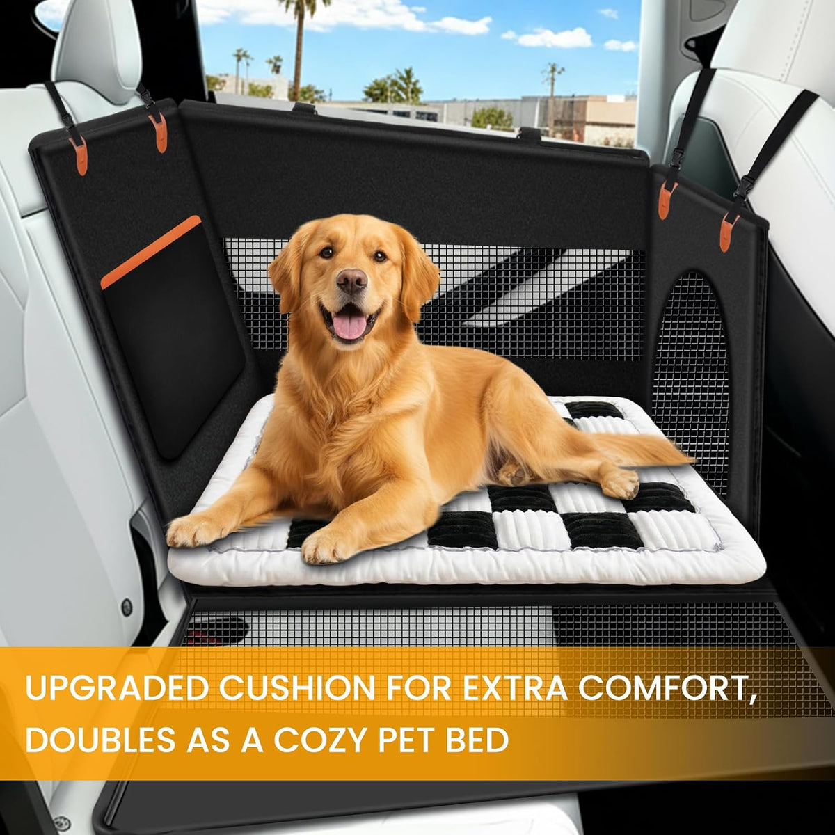Large Dog Car Seat Half Back Seat Extender with Hard Bottom – Essentials for Dogs - Checkered / Large - image 3
