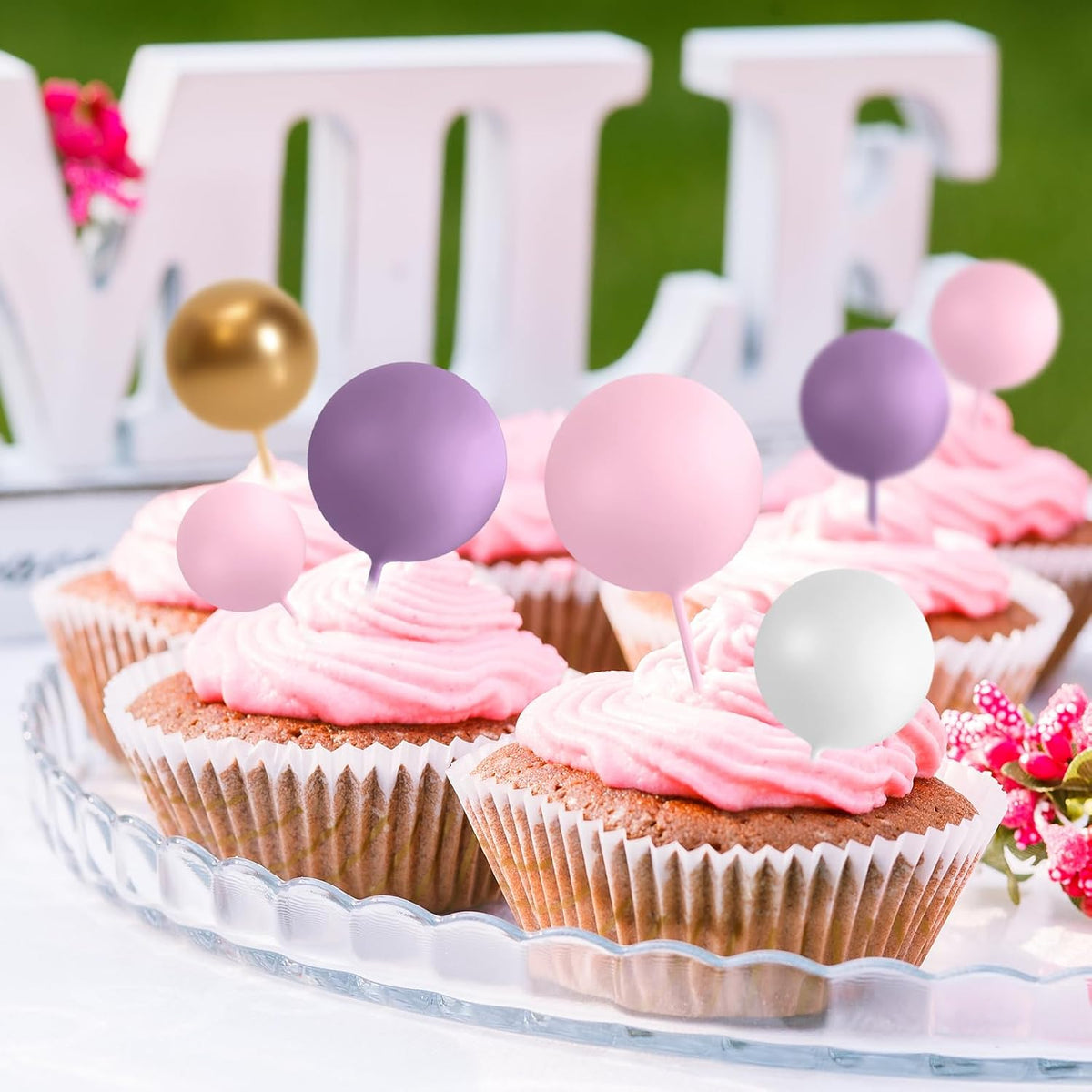 75 Pieces Cake Balls Topper Decorations Foam Cupcake Topper Mini - Purple,pink,gold,white - image 4
