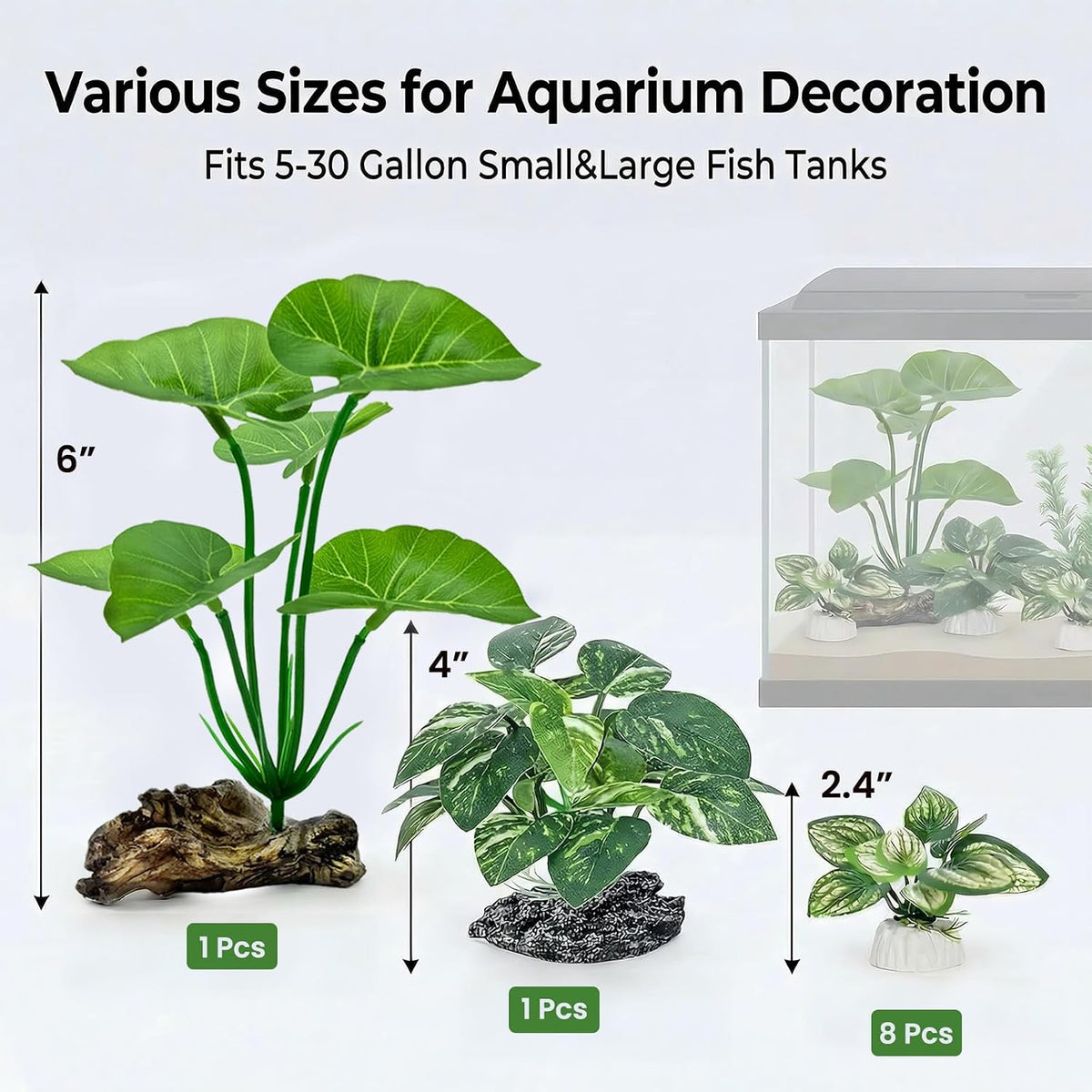 2-Pack Aquarium Decor Fish Tank Decorations 6-inch Betta Fish Tank - D（green 10 Pack） - image 3