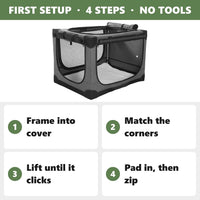Deekuiwi grey collapsible soft dog crate, 24 x 17 x 17 inch, with 4 zip doors - view 3