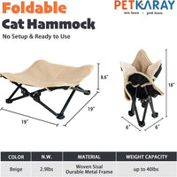 PETKARAY Foldable Cat Hammock Bed - Sisal Beige / Elevated Hammock - image 2