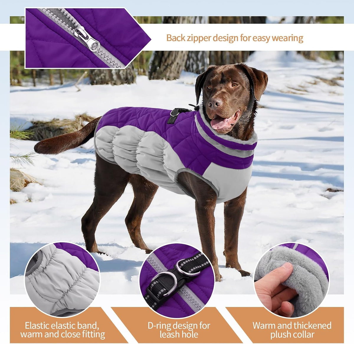 Dog Winter Jacket Cozy Reflective Waterproof Windproof Warm Pet - Large / Purple - image 2